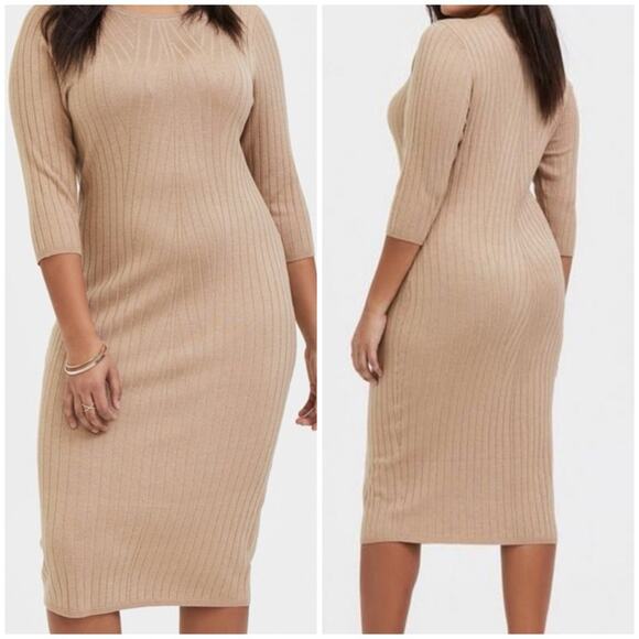 Torrid Taupe Tan Midi Sweater Shift Dress 2X NWT 12444940 Sweater Dress - Picture 1 of 15